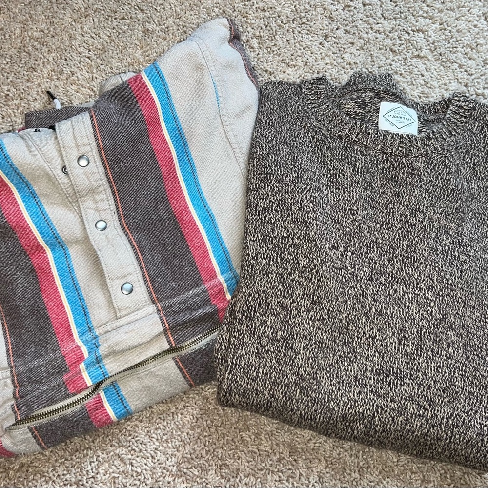 Gray Knit Sweater and Striped Jacket
